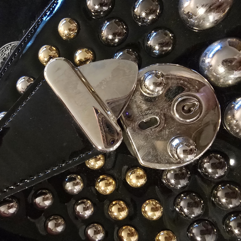 Authentic Versace Black Patent Leather Pony Hair Studded DV Speedy BAG 25 - Picture 12 of 15